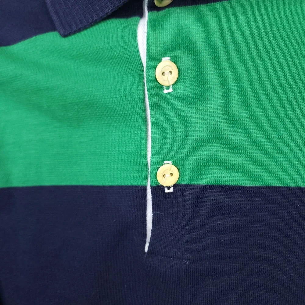 Campus American Rugby Shirt Mens Large Green Blue Striped Long Sleeve Polo USA